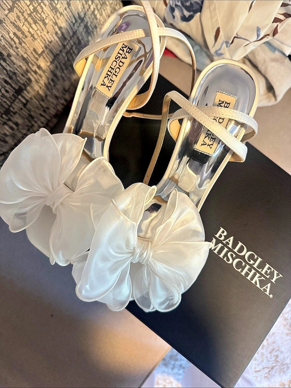 Badgley Mischka Kim Mesh Bow Block Heel White